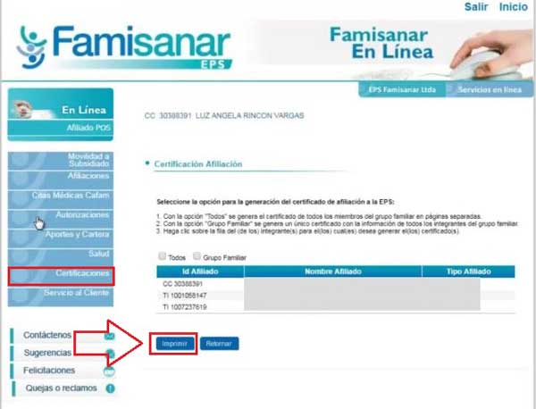 certificado de eps famisanar