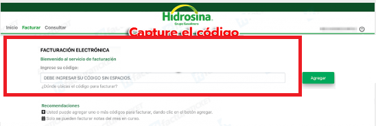 Hidrosina facturación